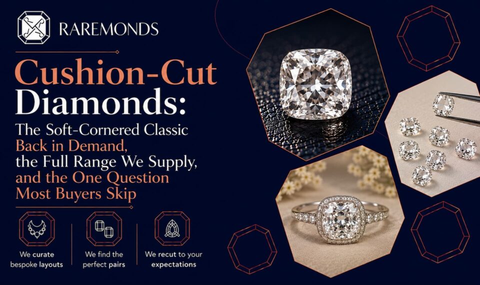 Cushion-Cut Diamonds The Soft-Cornered Classic Back in Demand, the Full Range We Supply, and the One Question Most Buyers Skip