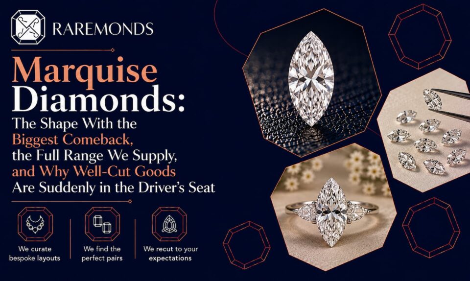 Marquise Diamonds The Shape With the Biggest Comeback, the Full Range We Supply, and Why Well-Cut Goods Are Suddenly in the Driver’s Seat