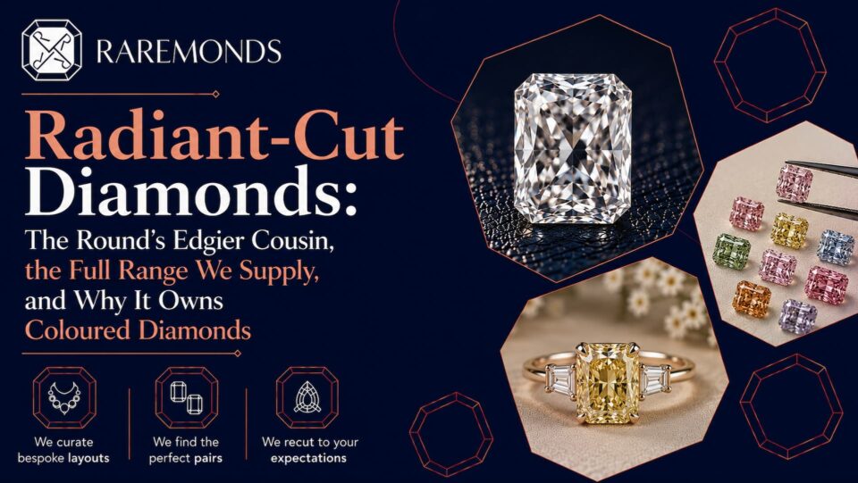Radiant-Cut Diamonds The Round’s Edgier Cousin, the Full Range We Supply, and Why It Owns Coloured Diamonds