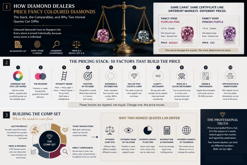 How diamonds dealers actually price fancy coloured diamonds