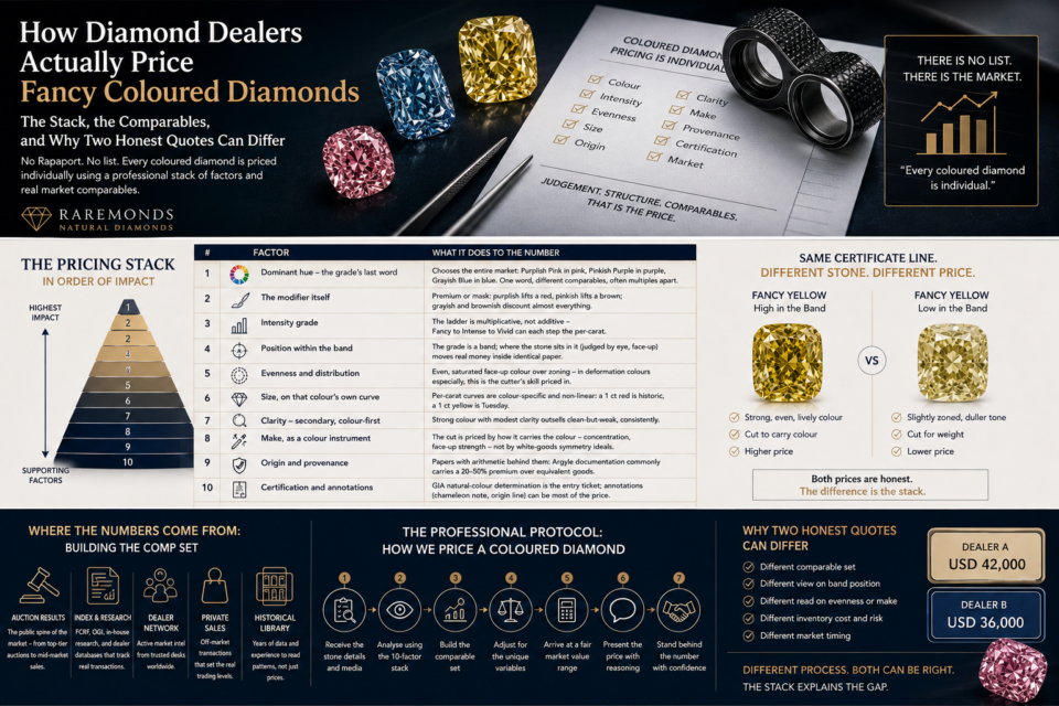 How diamonds dealers actually price fancy coloured diamonds