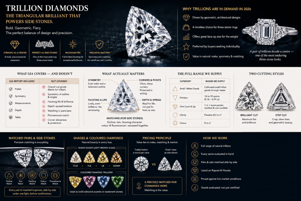 Trillion diamonds the triangular brilliant that powers side stone